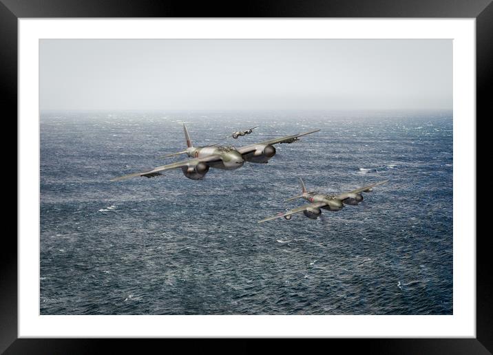 Mosquito fighter bombers over the North Sea Framed Mounted Print by Gary Eason