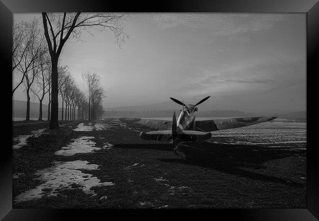 Spitfire in winter, black and white version Framed Print by Gary Eason
