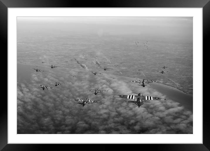 D-Day Stirlings and Horsa gliders B&W version Framed Mounted Print by Gary Eason