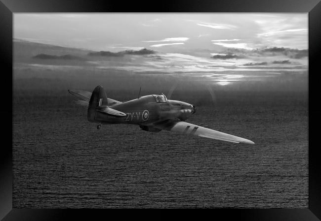 RAF Hurricane night fighter dusk patrol, B&W versi Framed Print by Gary Eason