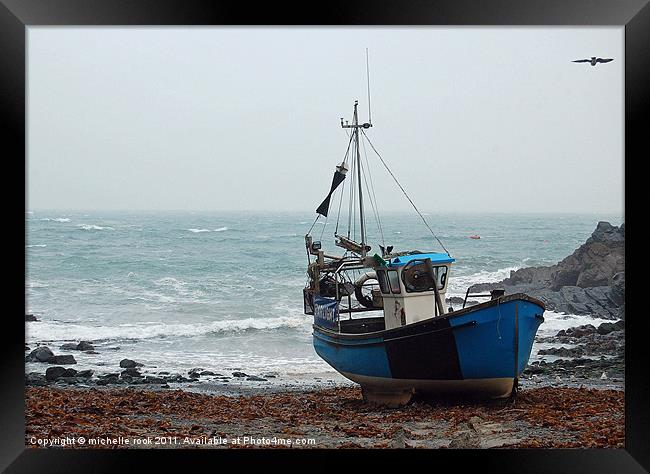 blue fishing boat Framed Print by michelle rook