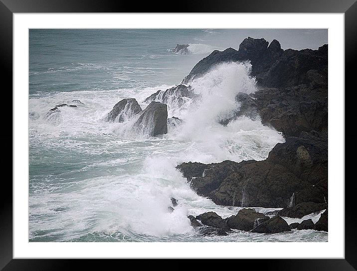 white waves and black rocks Framed Mounted Print by michelle rook