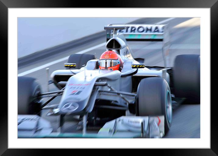Michael Scumacher - Mercedes GP Petronas Framed Mounted Print by SEAN RAMSELL