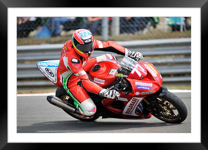 Barry Burrell - Buildbase Kawasaki - Brands Hatch Framed Mounted Print by SEAN RAMSELL