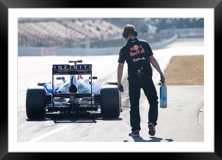 Mark Webber 2012 & Mechanic Framed Mounted Print by SEAN RAMSELL