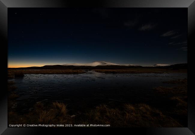 Mynydd Iltyd Frozen Landscape Night Sky Framed Print by Creative Photography Wales