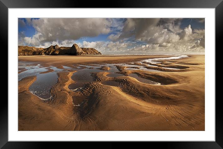Three Cliffs Sand Pattern Framed Mounted Print by Creative Photography Wales
