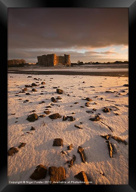 Carew Castle winter view Framed Print by Creative Photography Wales