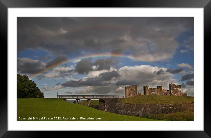 Caerphilly Castle Rainbow Framed Mounted Print by Creative Photography Wales
