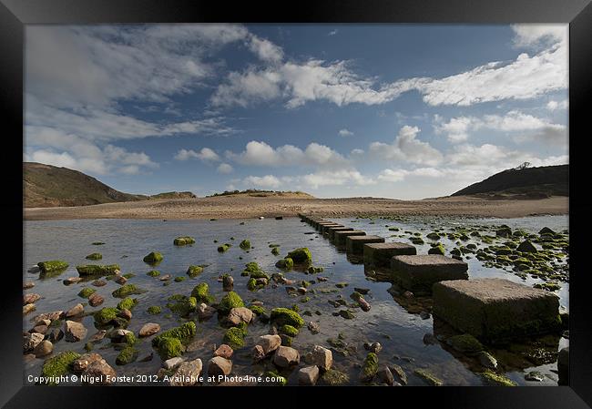 The stepping stones at Three Cliffs Bay Framed Print by Creative Photography Wales