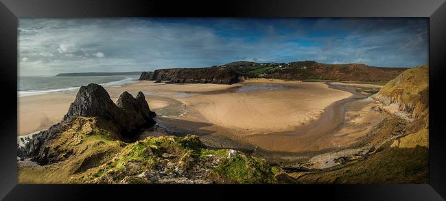 Three Cliffs Bay panorama Framed Print by Creative Photography Wales