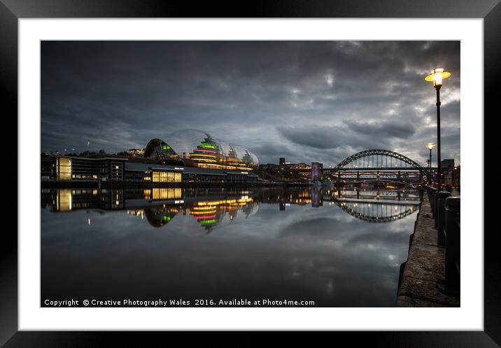 Newcastle Cityscape at Night Framed Mounted Print by Creative Photography Wales
