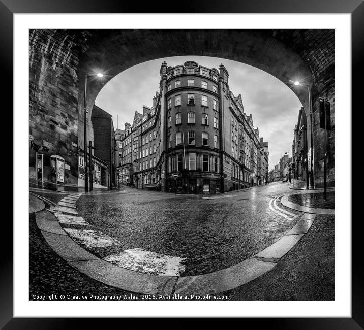 Newcastle street scene in monochrome Framed Mounted Print by Creative Photography Wales
