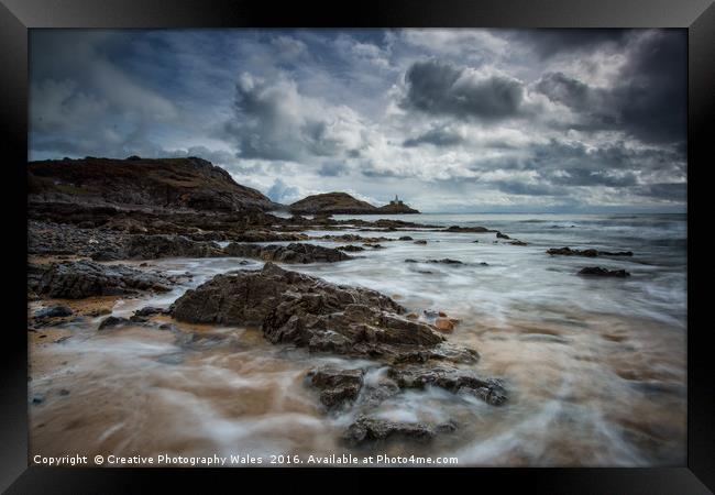 Bracelet Bay view to Mumbles Lighthouse Framed Print by Creative Photography Wales