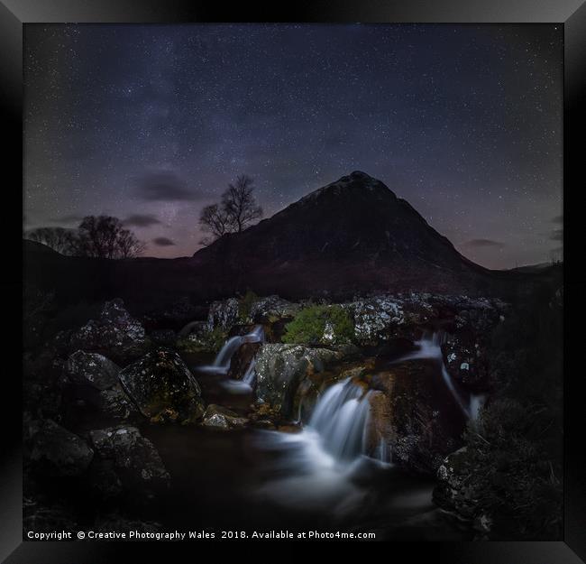 Glen Etive Waterfalls Night Sky Framed Print by Creative Photography Wales