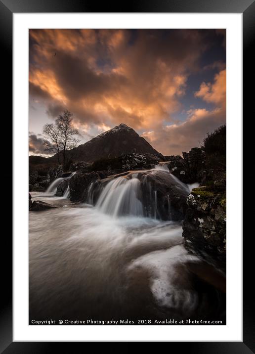 Glen Etive Waterfalls at Sunset Framed Mounted Print by Creative Photography Wales