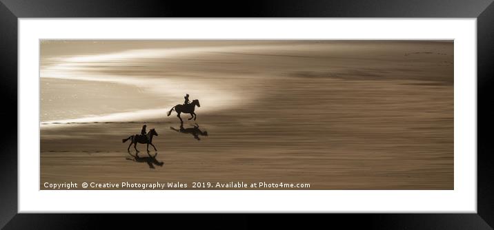 Ponies on the beach at Three Cliffs Bay, Gower Pen Framed Mounted Print by Creative Photography Wales
