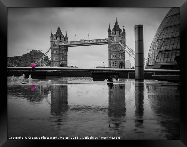 Pink Umbrella and Tower Bridge, London Framed Print by Creative Photography Wales