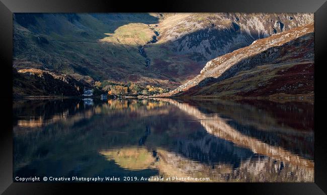 Idwal Cottage and Llyn Ogwen Reflection, Snowdonia Framed Print by Creative Photography Wales