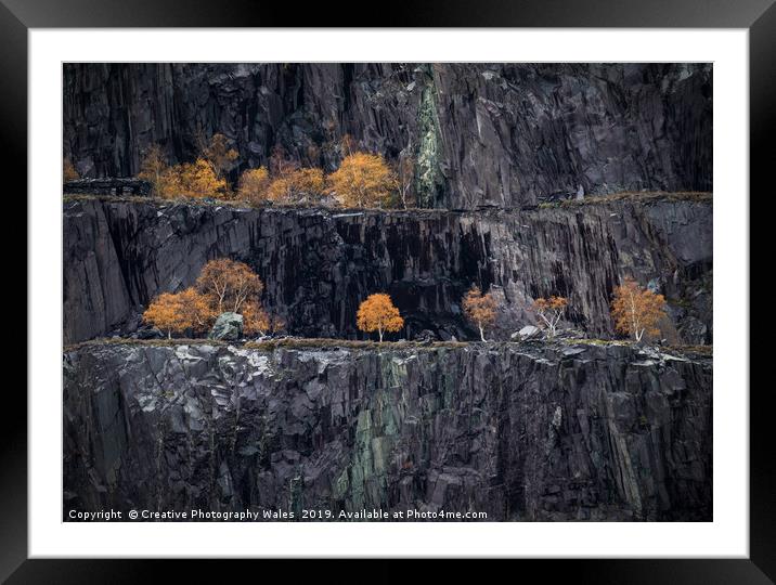 Autumn Tree at Nant Peris Quarry Landscape view, S Framed Mounted Print by Creative Photography Wales