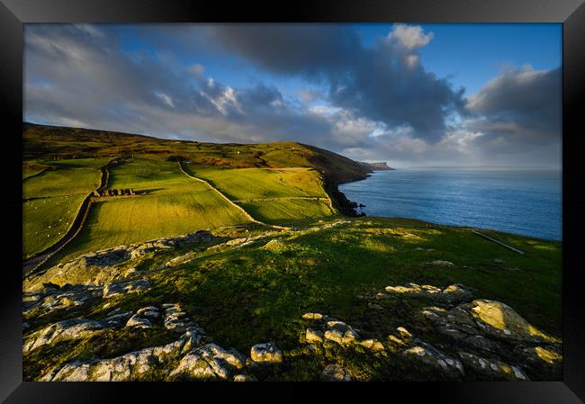 Torr Head and views to Murlough Bay on the The Cau Framed Print by Creative Photography Wales