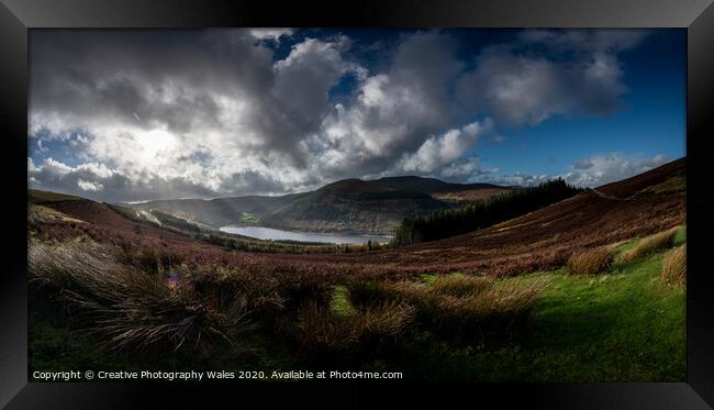 Autumn Panorama above Talybont Reservoir Framed Print by Creative Photography Wales