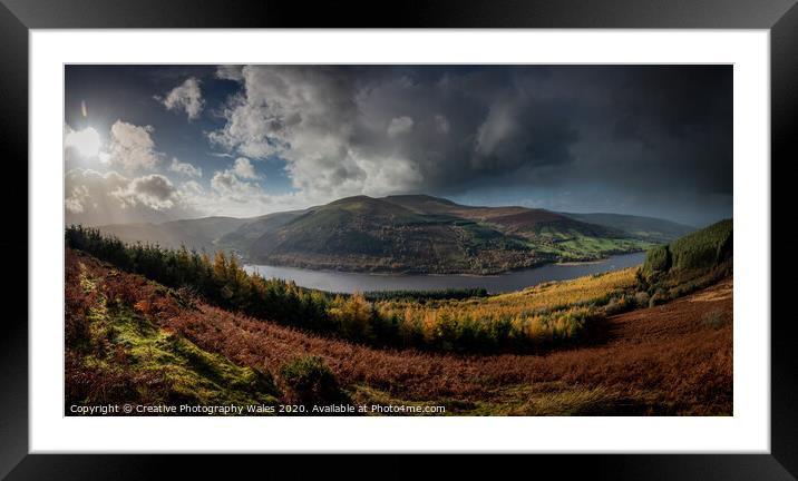Autumn Panorama above Talybont Reservoir Framed Mounted Print by Creative Photography Wales