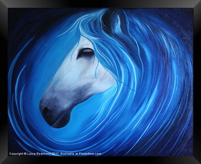 Sea horse in Blue Framed Print by Laura Dawnsky