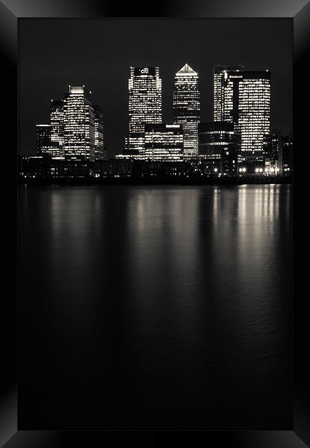 Big City Lights of Canary Wharf II (B&W) Framed Print by Paul Shears Photogr