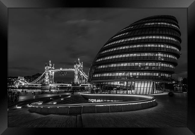 City Hall & Tower Bridge II (B&W) Framed Print by Paul Shears Photogr