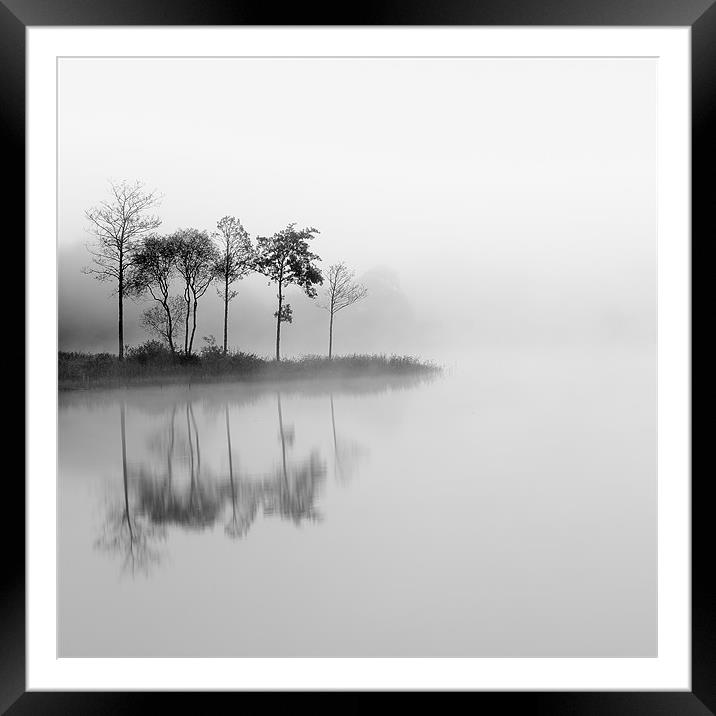 Loch Ard trees in the mist Framed Mounted Print by Grant Glendinning