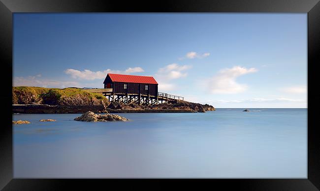 Dunaverty Bay Boathouse Framed Print by Grant Glendinning