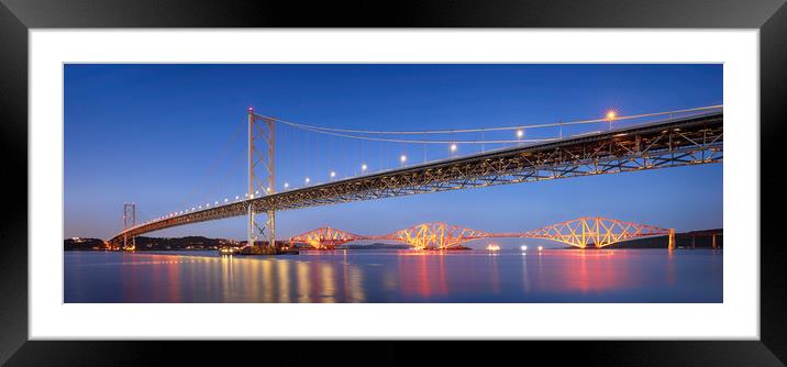 Forth Bridges in Twilight Framed Mounted Print by Grant Glendinning