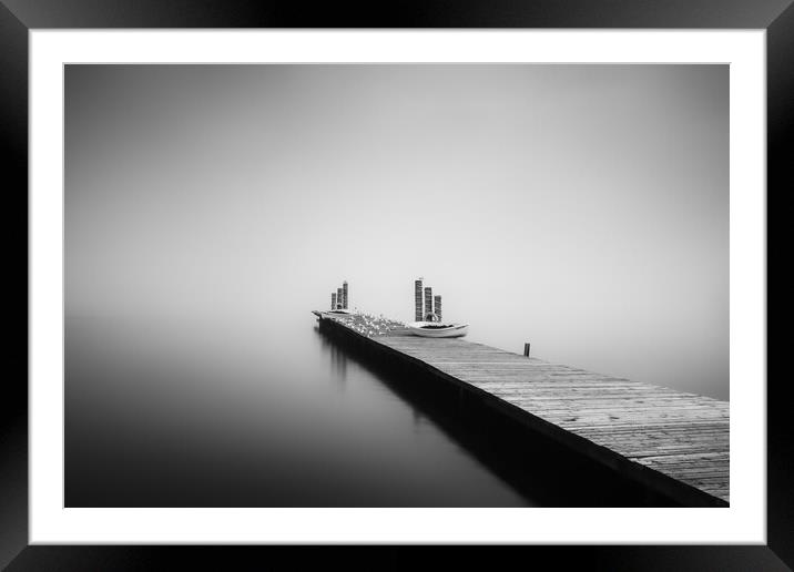 Boat Jetty in the mist Framed Mounted Print by Grant Glendinning