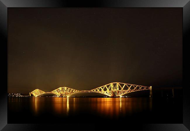 Firth of Forth Railway Bridge at Night Framed Print by Maria Gaellman