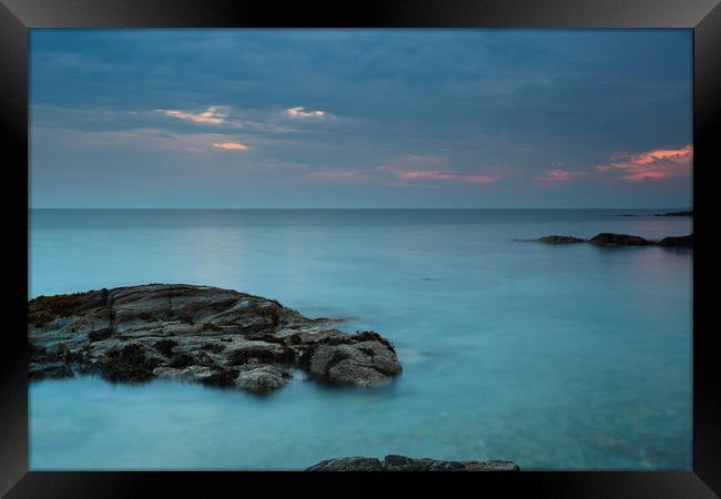 Tortoise shaped rock and Sunset by Sound of Jura Framed Print by Maria Gaellman