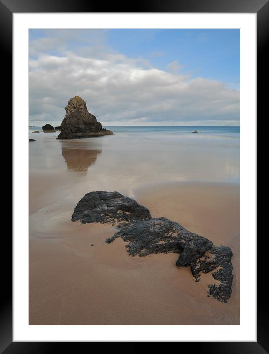 Sea Stack and Jurassic looking Rock on Sango Bay Framed Mounted Print by Maria Gaellman