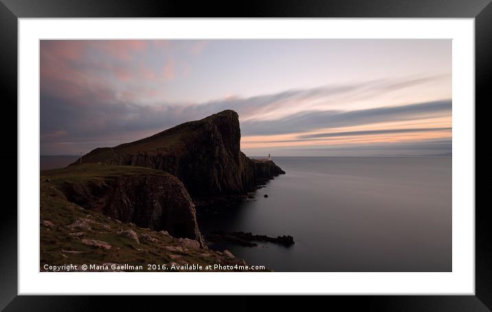 Neist Point Lighthouse at Sunset Framed Mounted Print by Maria Gaellman