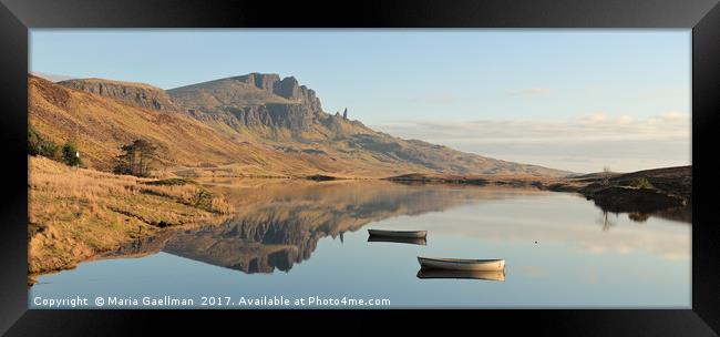 The Storr reflecting in Loch Fada - Panorama Framed Print by Maria Gaellman