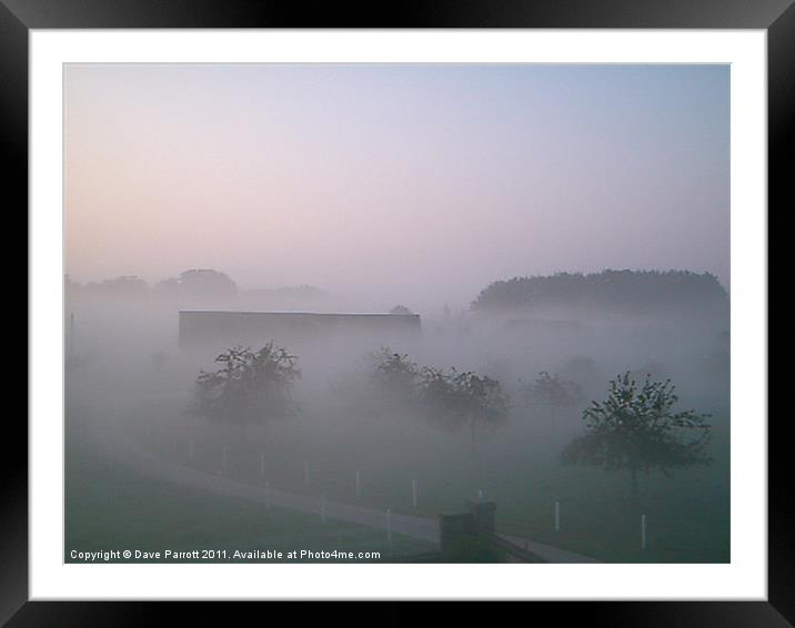Sunrise Over Foggy Farmyard and Farm House Framed Mounted Print by Daves Photography
