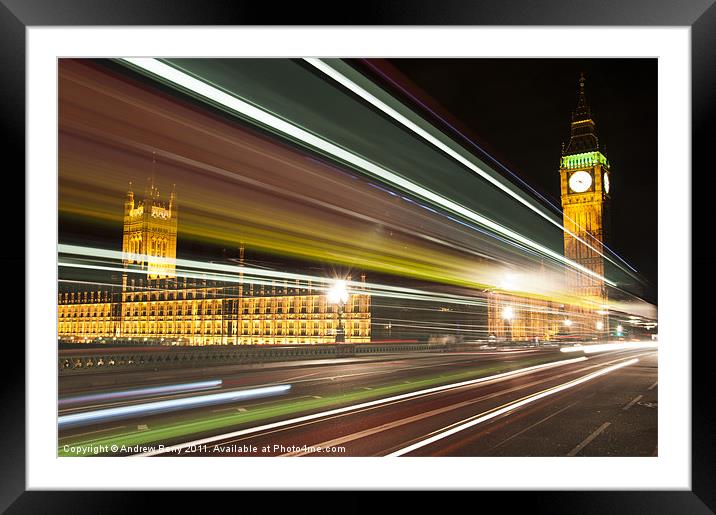 Big Ben and London Bus at Night Framed Mounted Print by Andrew Berry