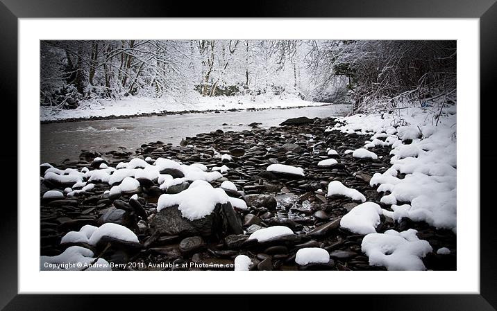 Snow on the River Bank Framed Mounted Print by Andrew Berry
