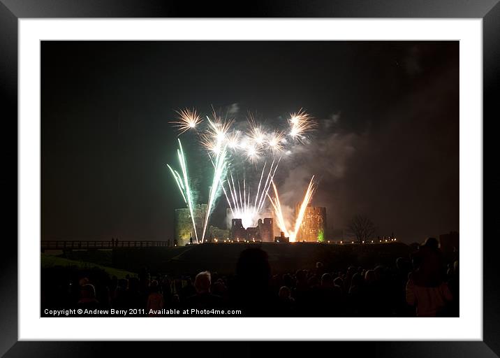 Caerphilly Castle Fireworks Framed Mounted Print by Andrew Berry