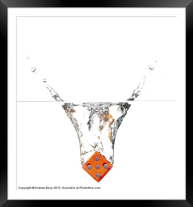 Dice Dropping into Water Framed Mounted Print by Andrew Berry
