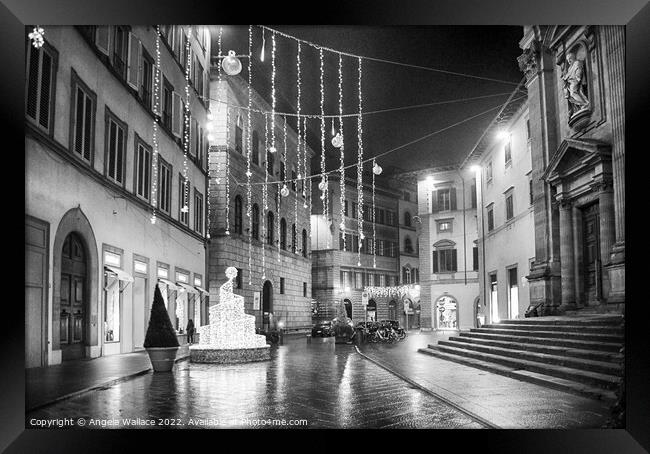 black and white Christmas in Florence Italy Framed Print by Angela Wallace