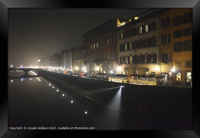 Florence and the river Arno night time Framed Print by Angela Wallace