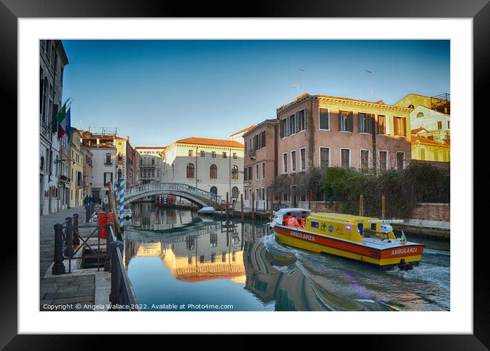 Ambulance on the canal Venice Framed Mounted Print by Angela Wallace