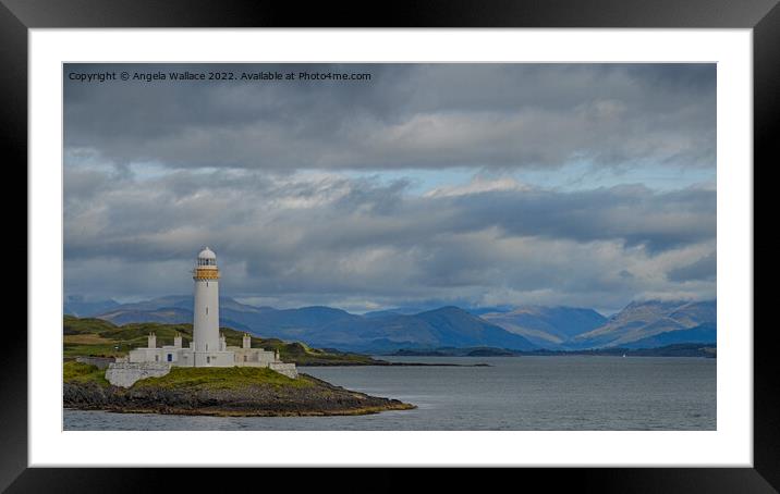 Lismore Lighthouse mountain view Framed Mounted Print by Angela Wallace