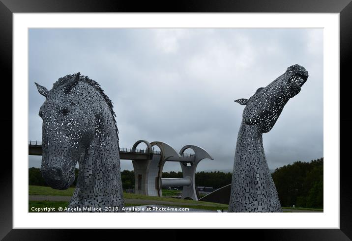 Falkirk Wheel meets The Kelpies Framed Mounted Print by Angela Wallace