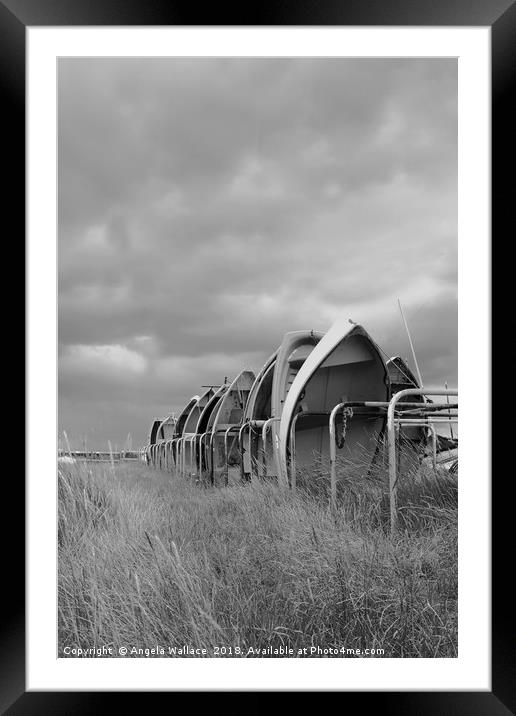 Boats black and white Framed Mounted Print by Angela Wallace